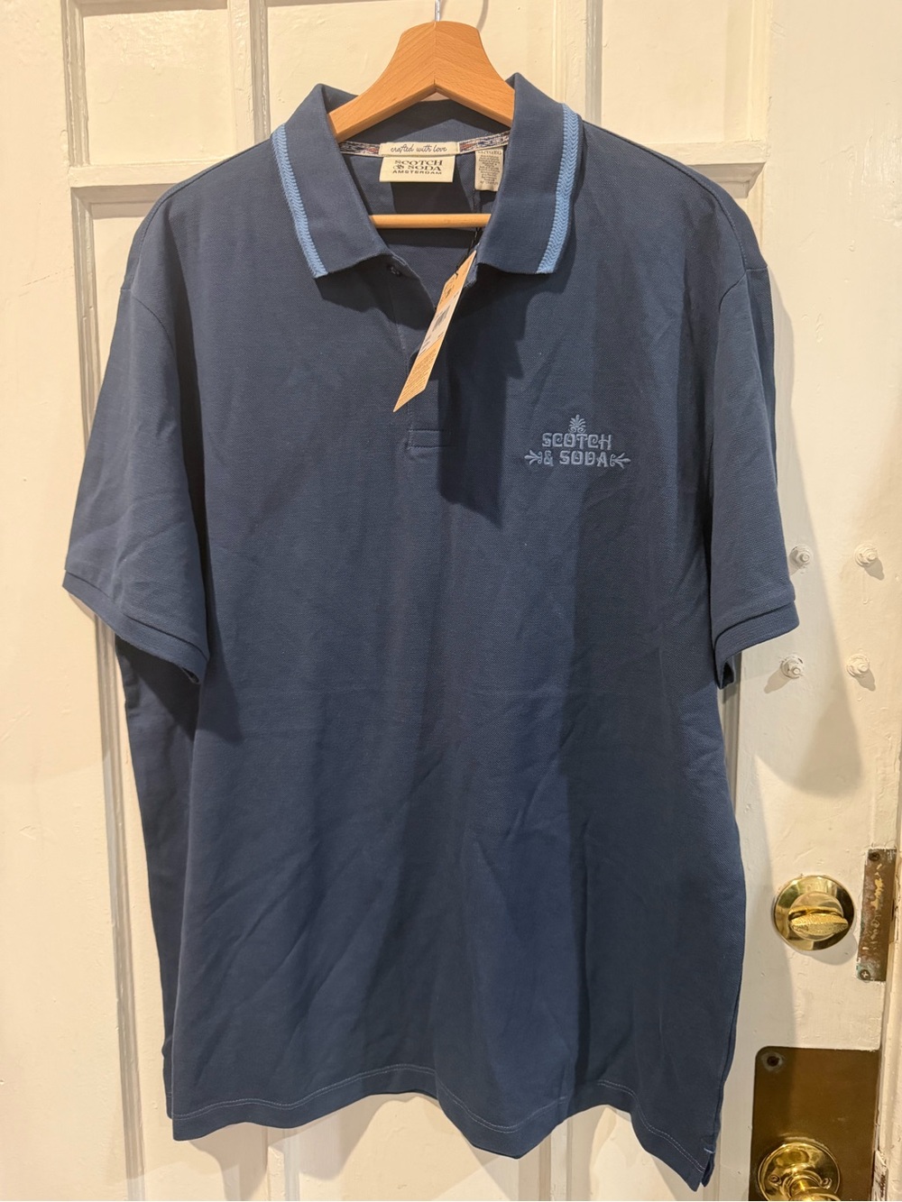 Scotch & Soda Men's Navy Polo with Light Blue Trim - Picture 1 of 3